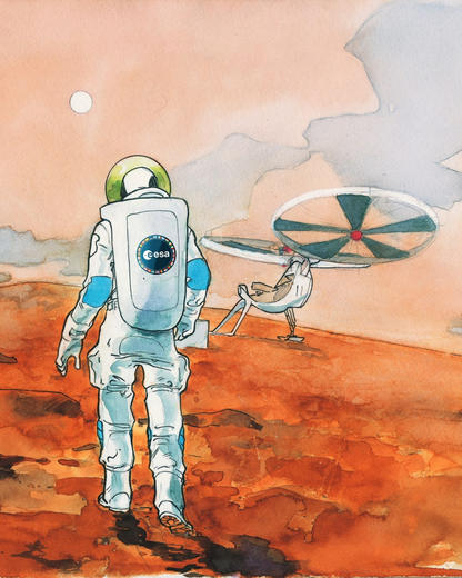 ESA drawing of an astronaut on Mars